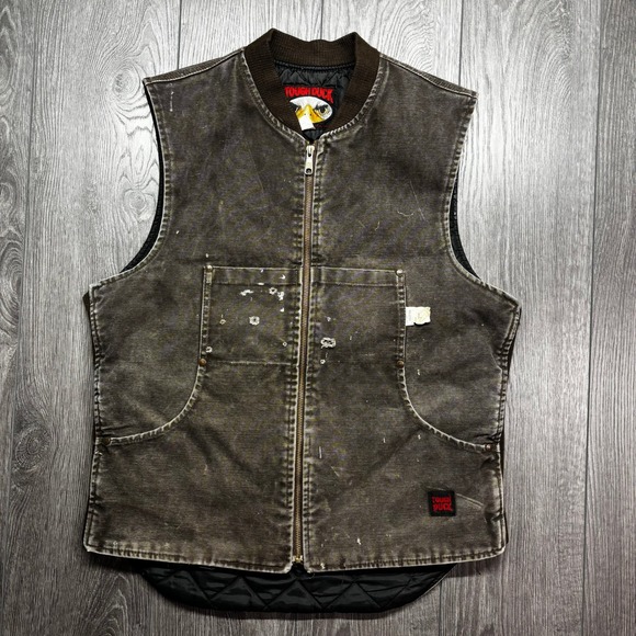 Tough Duck Other - Tough Duck Mens Quilted Lined Canvas Workwear Vest Brown Distressed Size Medium